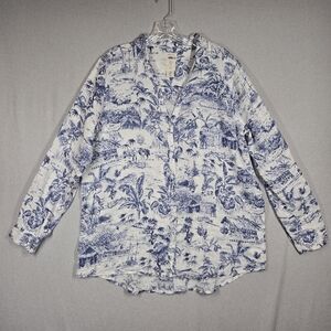 Joie 100% Linen Blouse Women's XL Button Front Top Roll Tab Sleeves Relaxed Fit